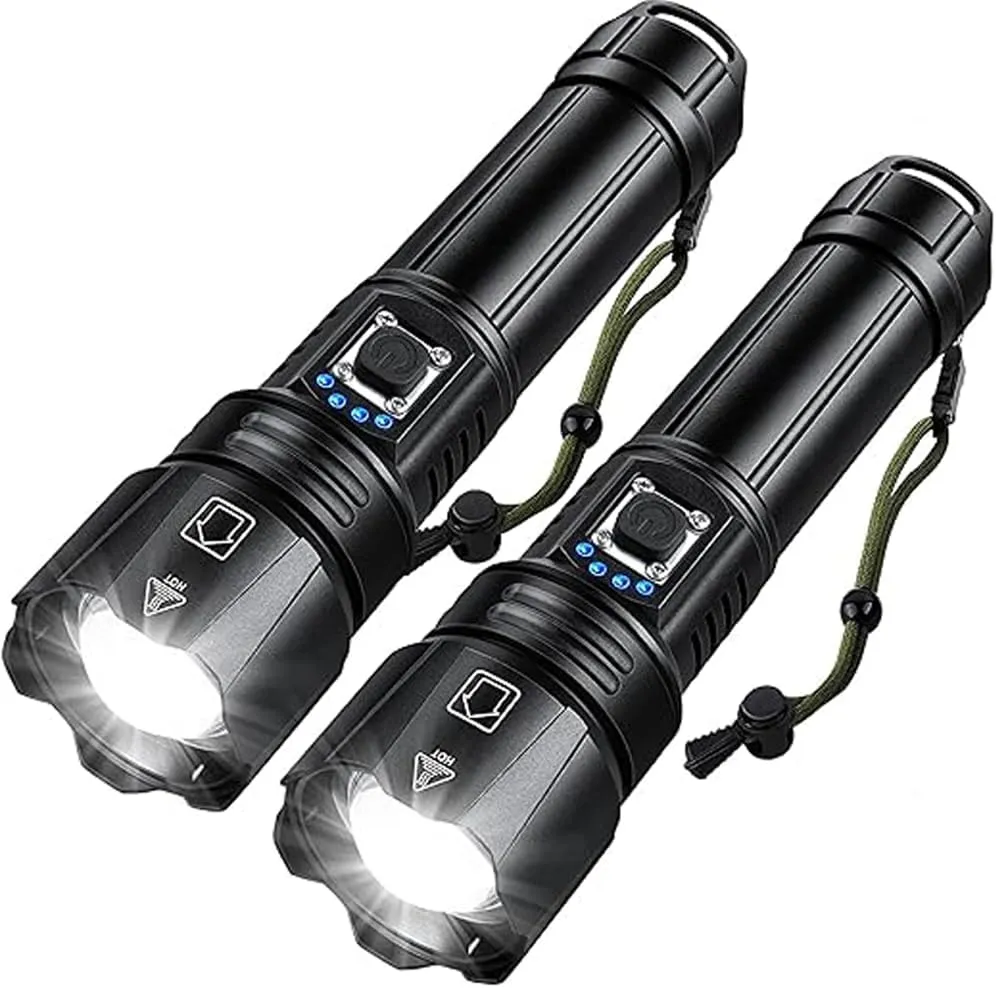 Flashlight Rechargeable, High Lumens Super Bright Flashlight - Zoomable, 5 Lighting Modes, IP67 Waterproof, Powerful Long Lasting Handheld Flashlight for Emergency, Camping, Hiking