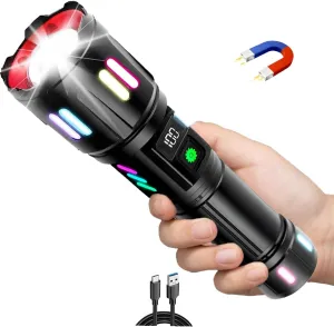 Flashlights LED High Lumens Rechargeable, 6 Modes Super Bright LED Flashlight USB C, Long Lasting Heavy Duty Strong Tactical Flashlight Powerful for Emergencies Camping Gift