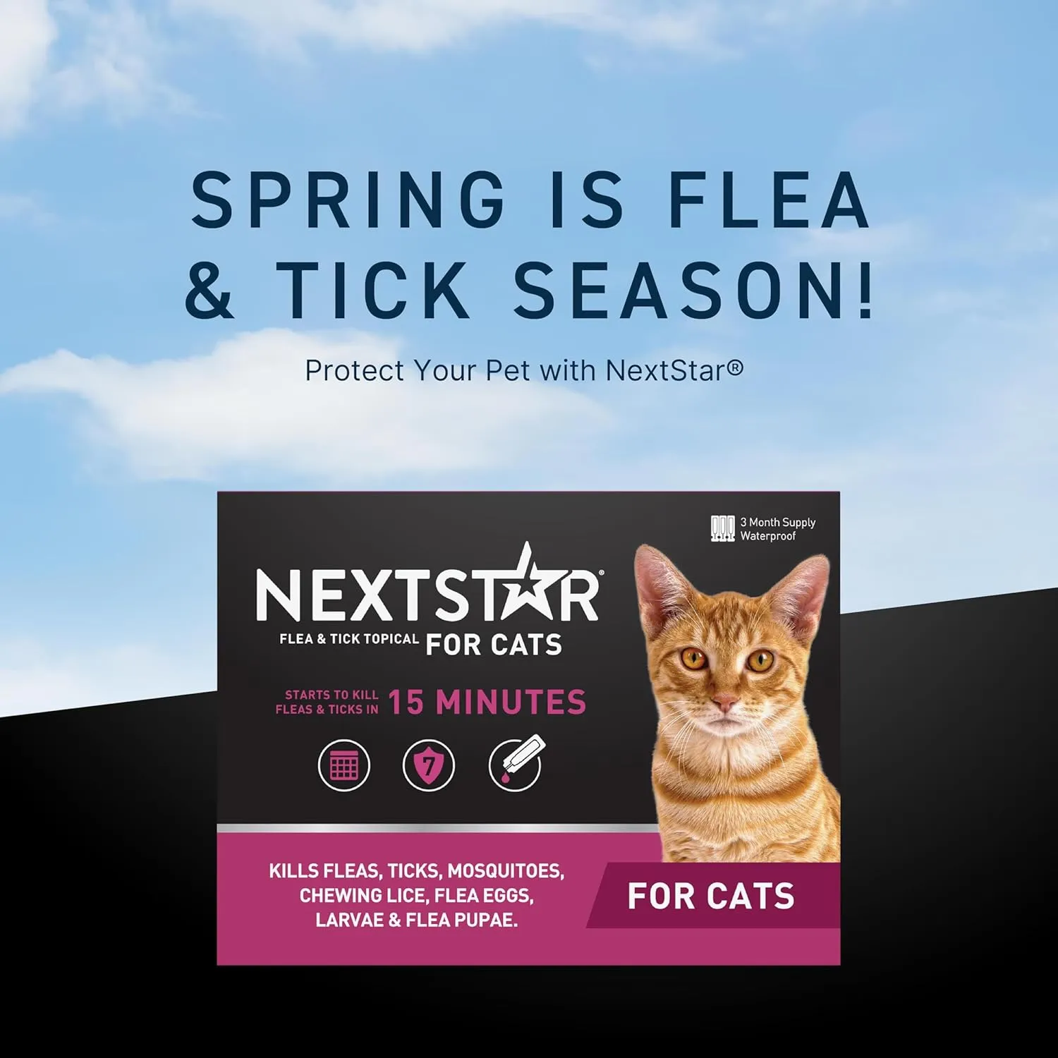 Flea and Tick Prevention for Cats, Repellent, and Control, Fast Acting Waterproof Topical Drops for Cats Over 3.5 lbs, 6 Month Dose