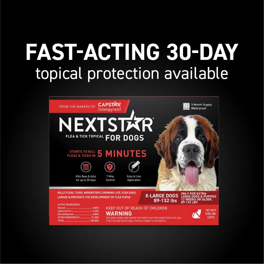 Flea and Tick Prevention for Dogs, Repellent, and Control, Fast Acting Waterproof Topical Drops for Extra-Large Dogs, 1 Month Dose