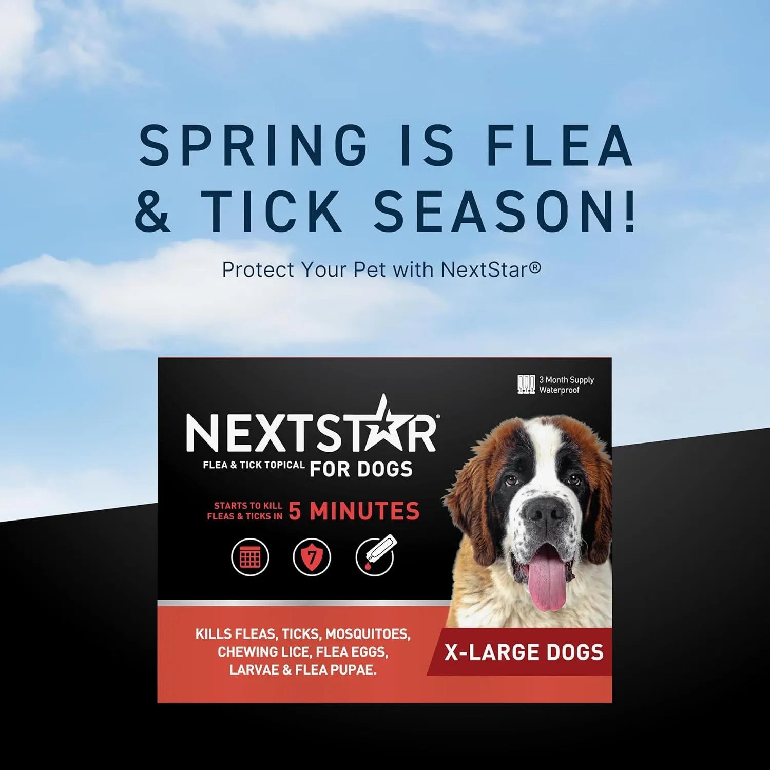 Flea and Tick Prevention for Dogs, Repellent, and Control, Fast Acting Waterproof Topical Drops for Extra-Large Dogs, 1 Month Dose