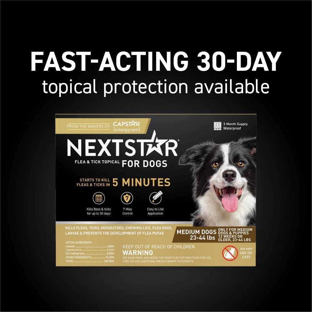 Flea and Tick Prevention for Dogs, Repellent, and Control, Fast Acting Waterproof Topical Drops for Medium Dogs, 3 Monthly Doses
