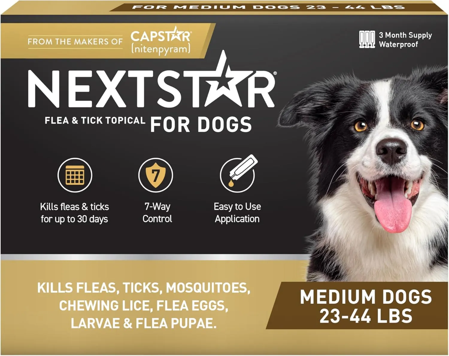 Flea and Tick Prevention for Dogs, Repellent, and Control, Fast Acting Waterproof Topical Drops for Medium Dogs, 3 Monthly Doses