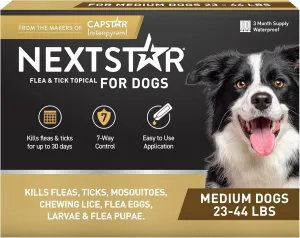 Flea and Tick Prevention for Dogs, Repellent, and Control, Fast Acting Waterproof Topical Drops for Medium Dogs, 3 Monthly Doses