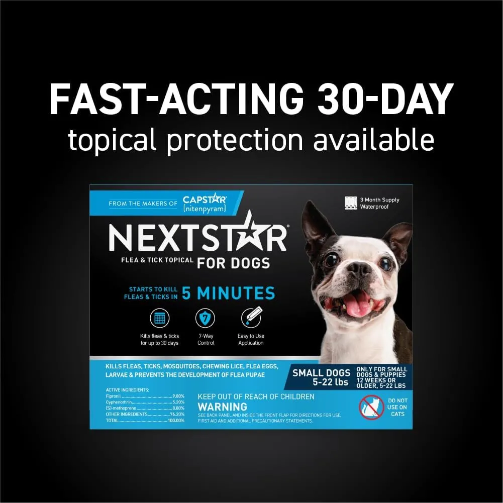 Flea and Tick Prevention for Dogs, Repellent, and Control, Fast Acting Waterproof Topical Drops for Small Dogs, 1 Month Dose