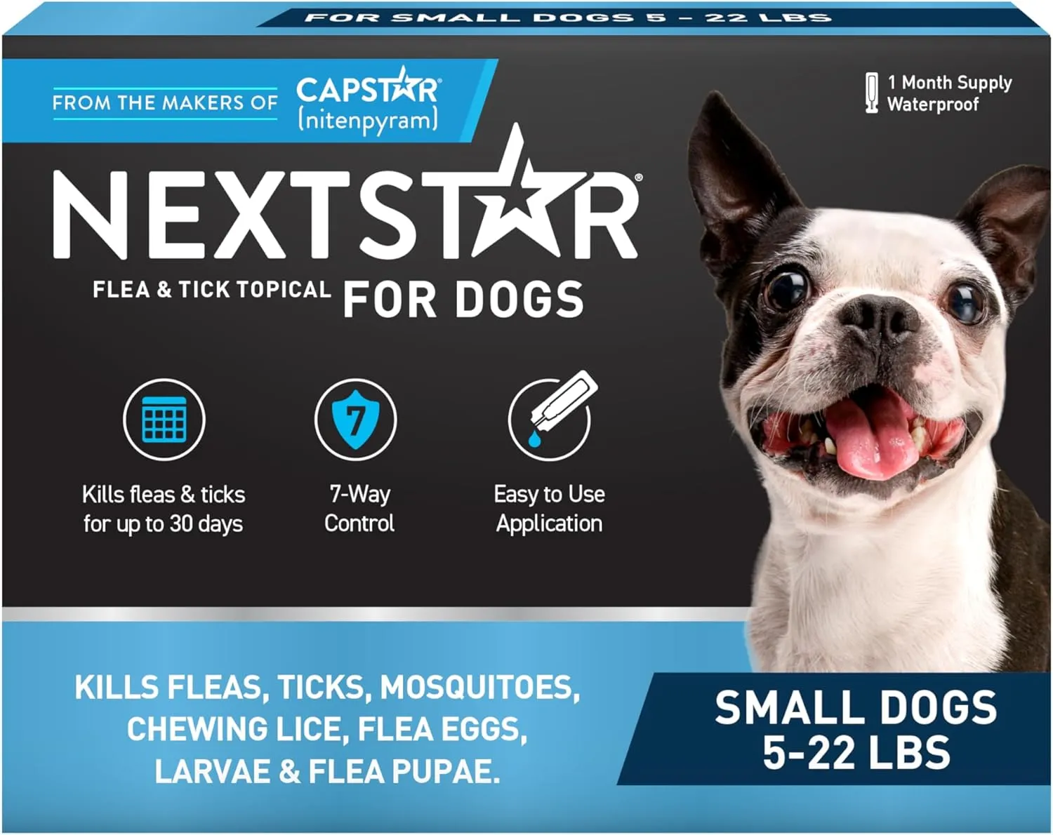 Flea and Tick Prevention for Dogs, Repellent, and Control, Fast Acting Waterproof Topical Drops for Small Dogs, 1 Month Dose