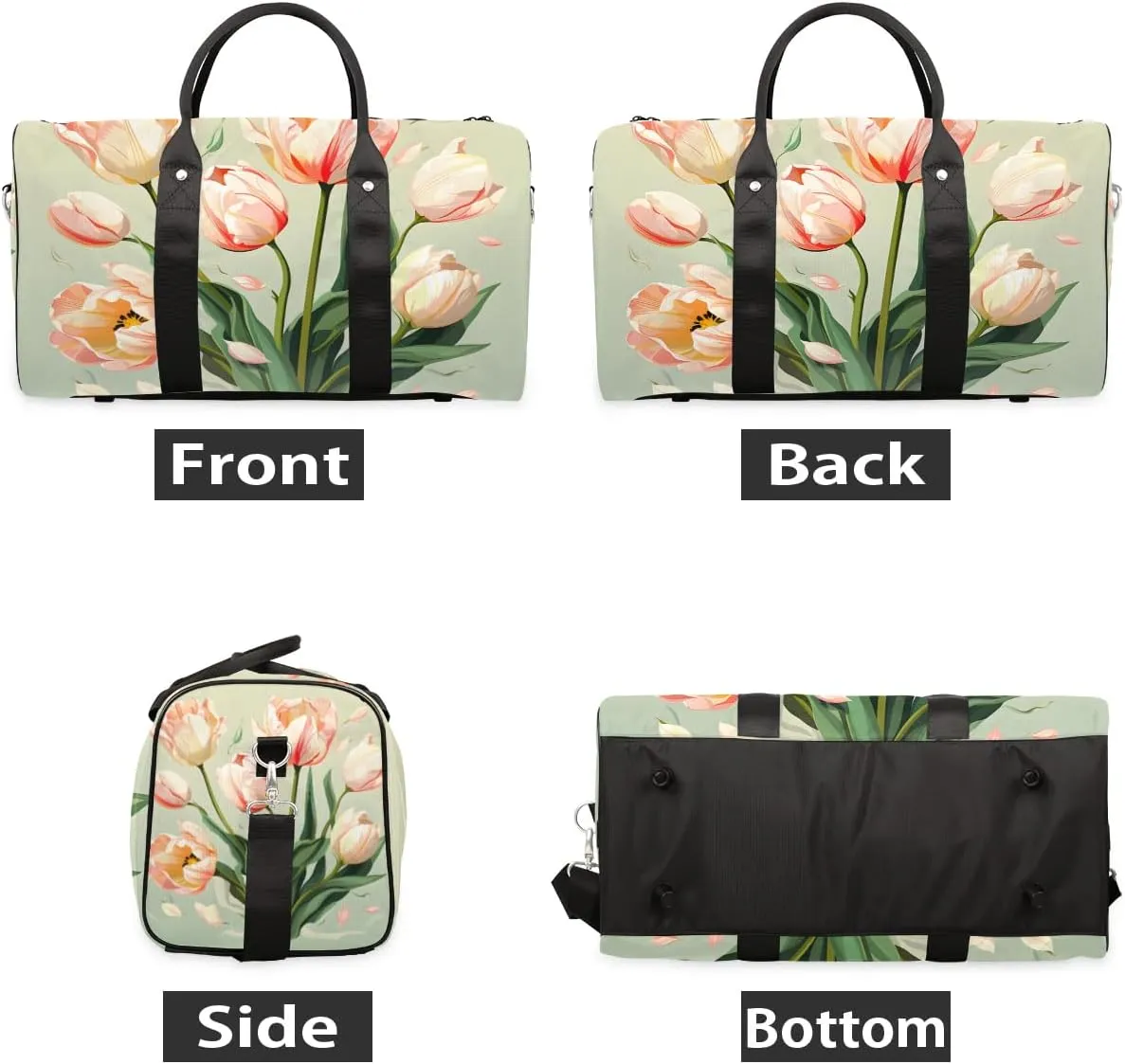 Floral Tulip Travel Duffel Bag for Women Men Waterproof Foldable Overnight Weekender Bag Large Capacity Sports Gym Bag