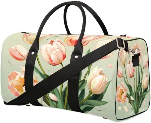 Floral Tulip Travel Duffel Bag for Women Men Waterproof Foldable Overnight Weekender Bag Large Capacity Sports Gym Bag