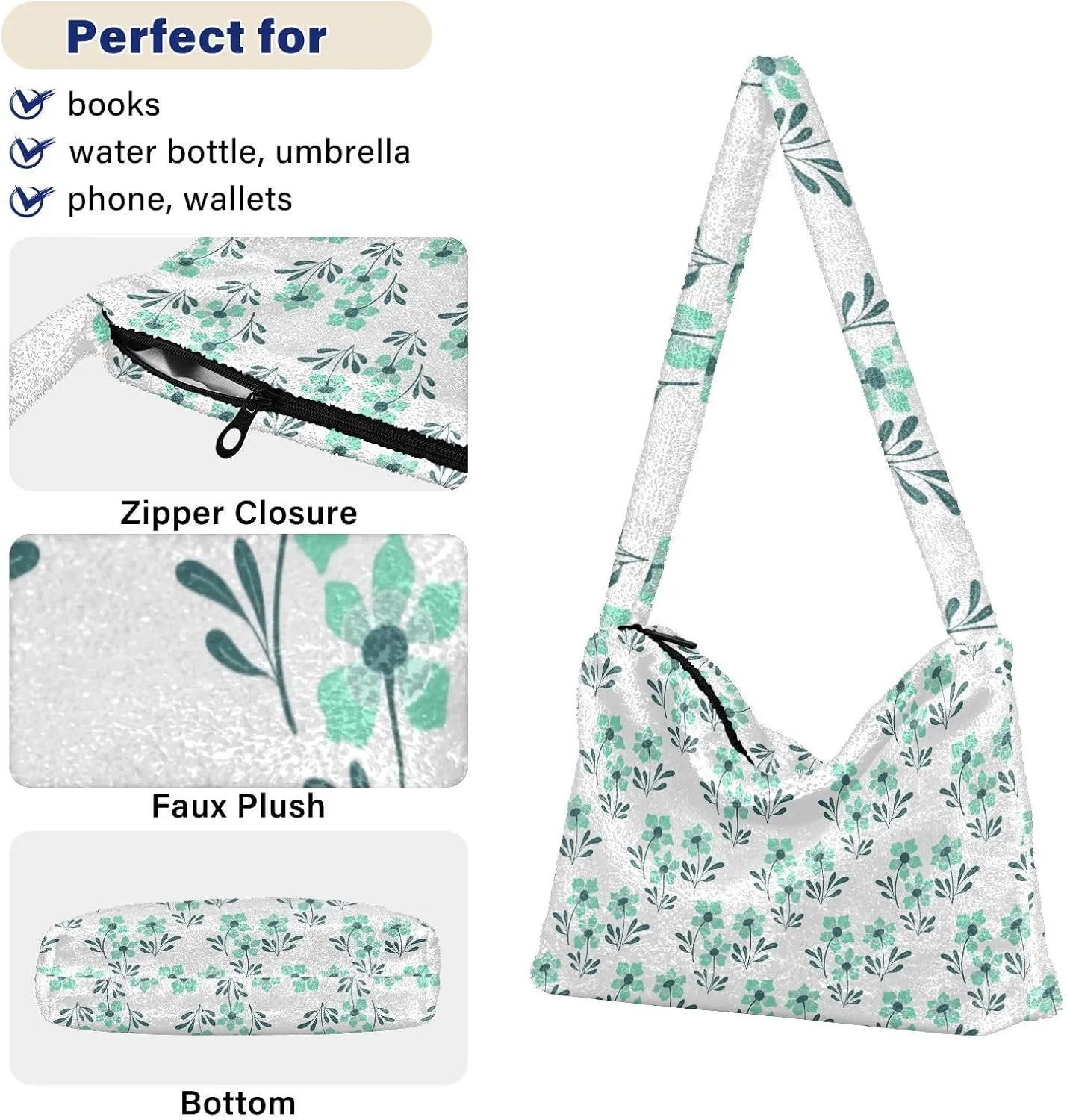 Flower Fluffy Furry Tote Bag Shoulder Bag Women Shoulder Handbag Purse for Autumn and Winter Multicolor 1