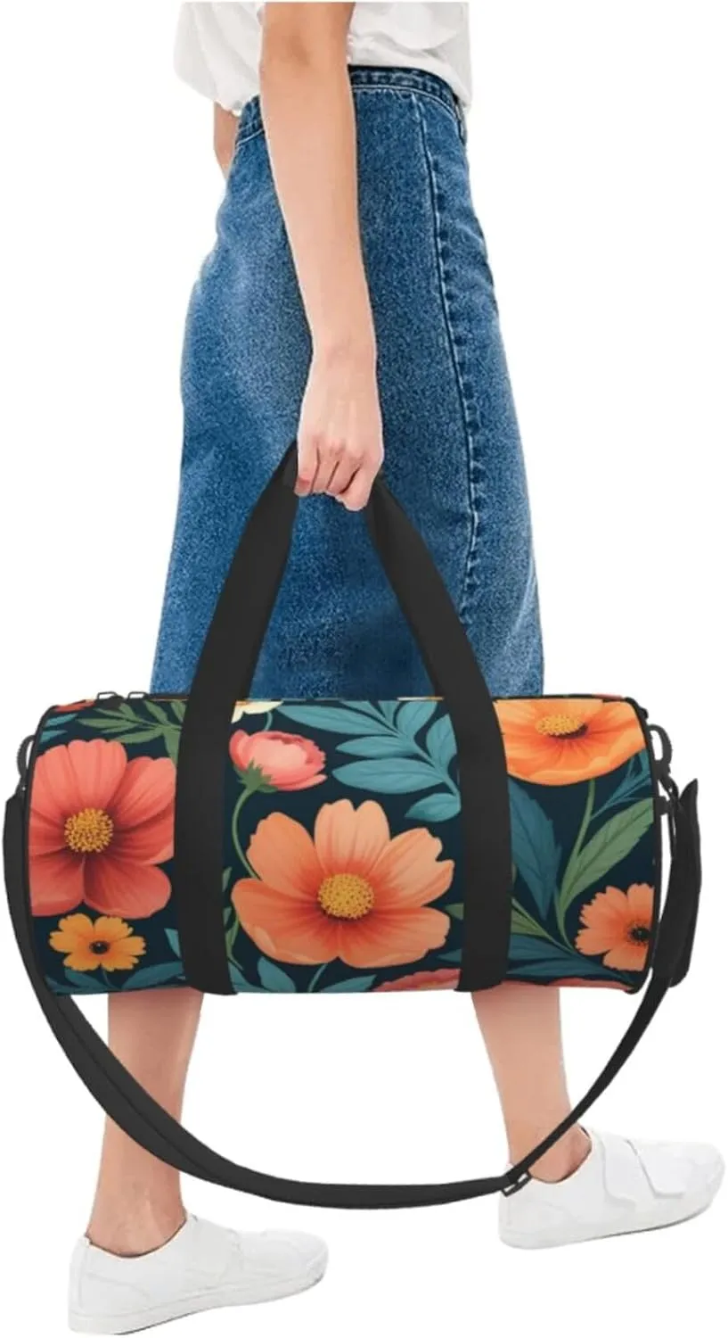 flower pattern Printed Travel Bag,Round Personal Item Storage bag,Foldie Duffel Bag for Traveling Vacation,Fitness,Sports