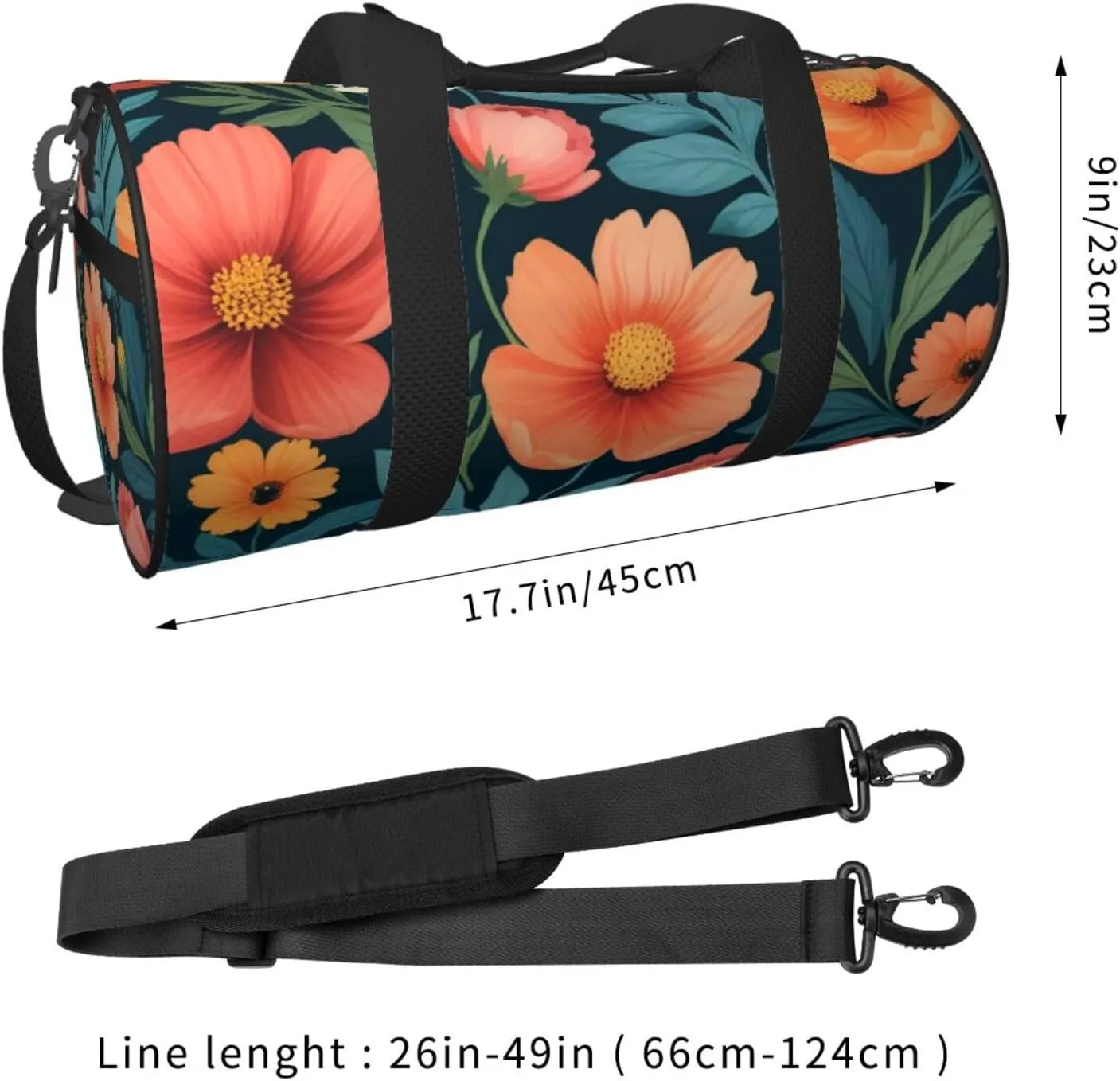flower pattern Printed Travel Bag,Round Personal Item Storage bag,Foldie Duffel Bag for Traveling Vacation,Fitness,Sports