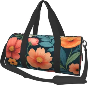 flower pattern Printed Travel Bag,Round Personal Item Storage bag,Foldie Duffel Bag for Traveling Vacation,Fitness,Sports