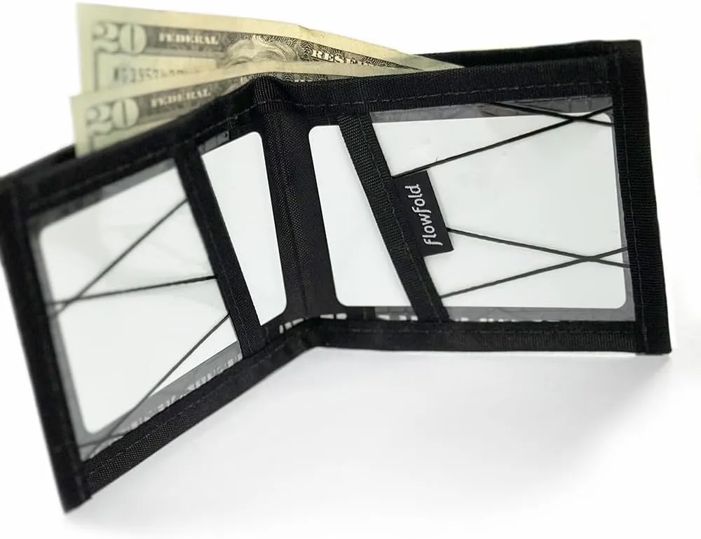 Flowfold Recycled Sailcloth Wallets - Vanguard Bifold Wallet, Front Pocket Wallet, Slim Minimalist Wallets Made in USA (Black Sailcloth)