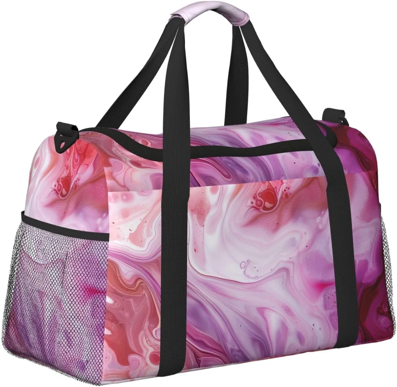 Fluid Art Pink Purple Duffle Bag Foldable Travel Tote Bag Carry On Large Weekender Overnight Bags Waterproof Gym Bag For Women Men