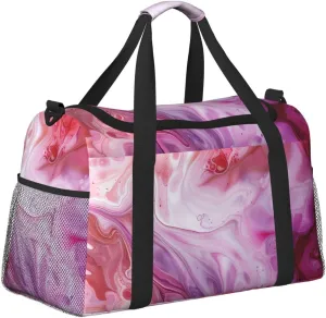 Fluid Art Pink Purple Duffle Bag Foldable Travel Tote Bag Carry On Large Weekender Overnight Bags Waterproof Gym Bag For Women Men