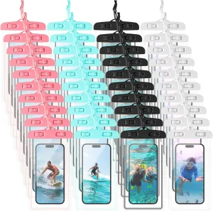 Flutesan 40 Pack Universal Clear Waterproof Phone Pouch Cell Phone Pouch Dry Bag Waterproof Cases Bag with Lanyard for Outdoor Sport Water Games Protect, up to 7 Inches (Black, White, Cyan, Pink)