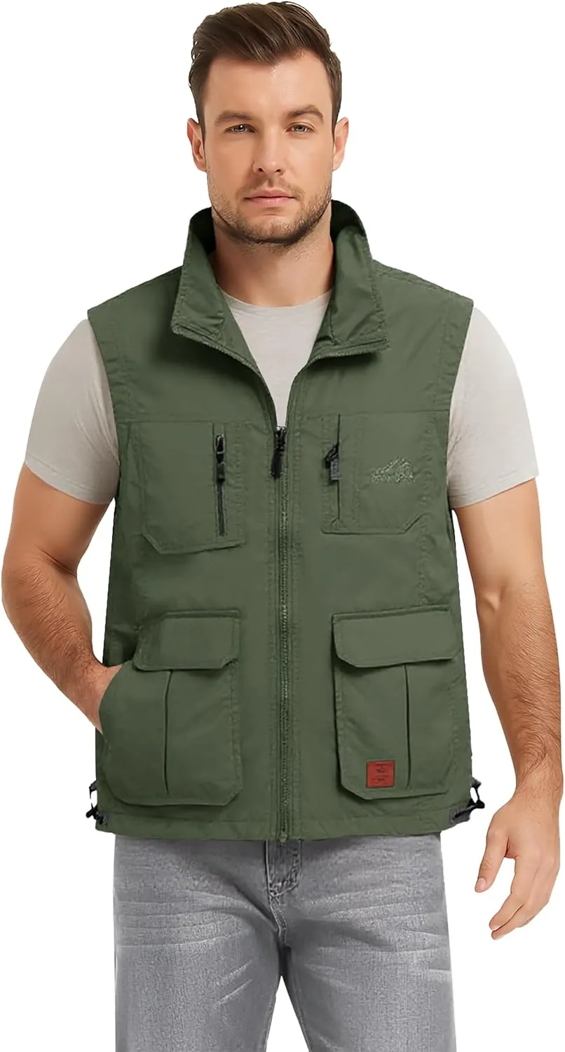 Flygo Men's Lightweight Outdoor Travel Work Fishing Vest with Multi-Pockets