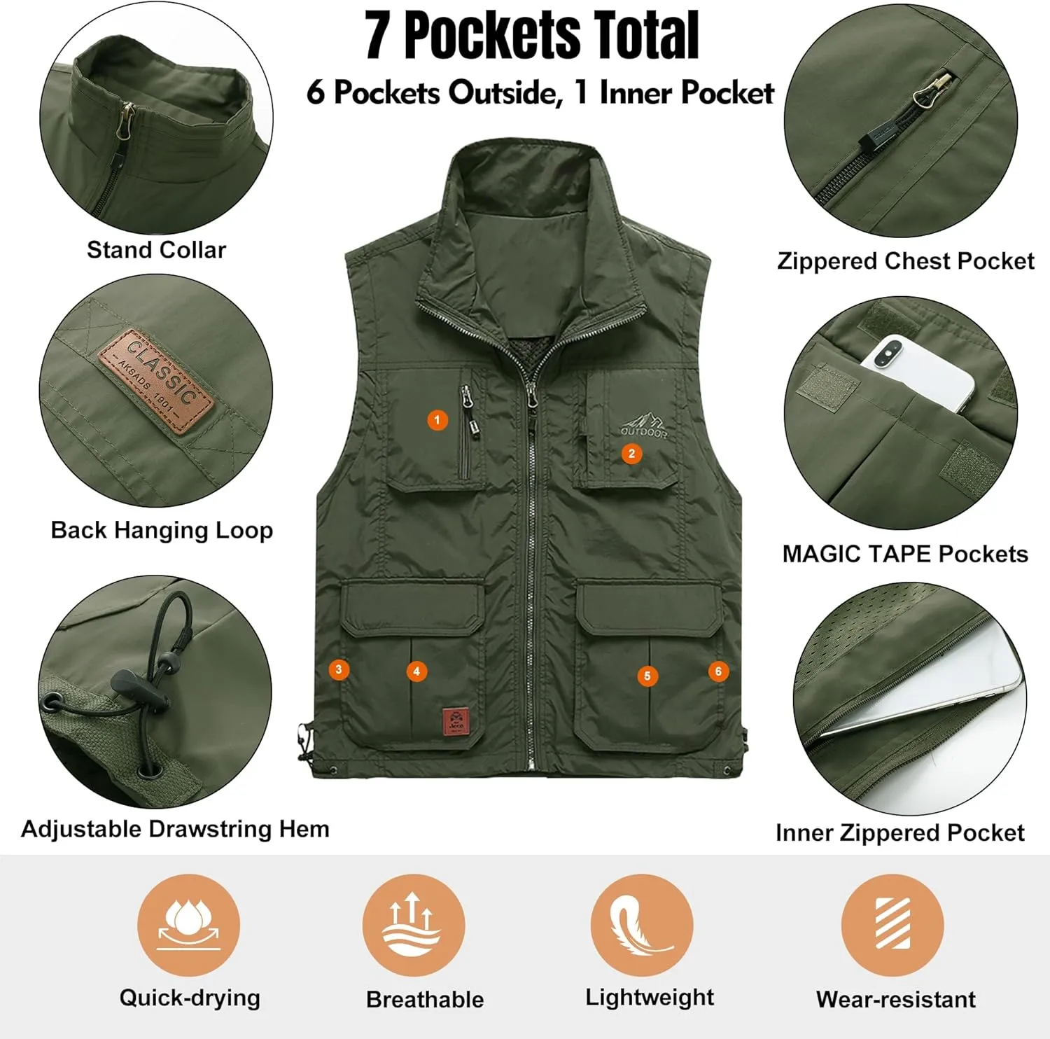 Flygo Men's Lightweight Outdoor Travel Work Fishing Vest with Multi-Pockets