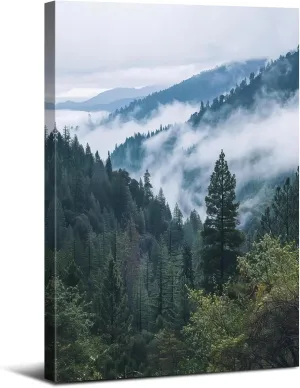 Foggy Forest Wall Art Misty Pine Tree Wall Decor Great Smoky Mountain Landscape Picture Canvas Prints for Living Room Bathroom Nature Green Woodland Poster Painting Artwork Home Decorations 12x16”