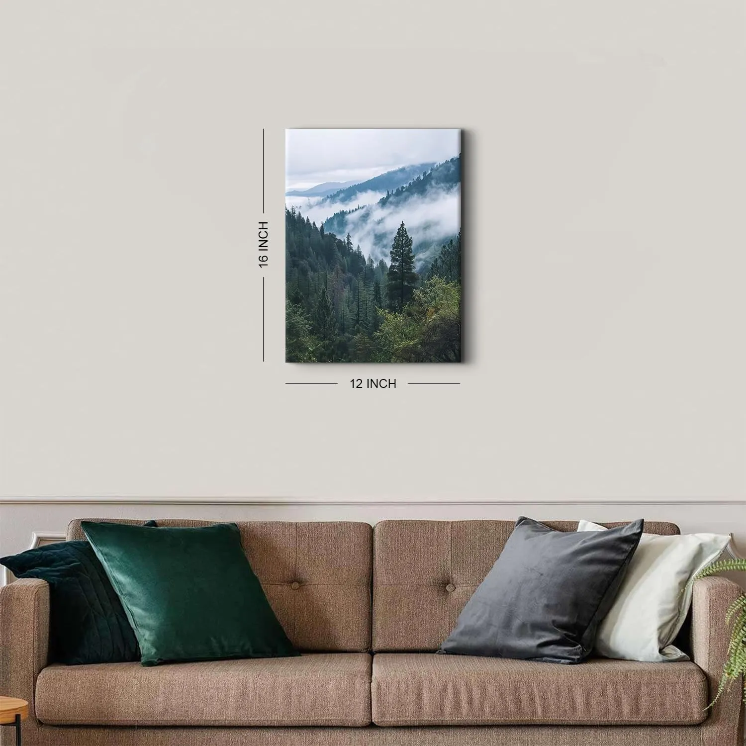 Foggy Forest Wall Art Misty Pine Tree Wall Decor Great Smoky Mountain Landscape Picture Canvas Prints for Living Room Bathroom Nature Green Woodland Poster Painting Artwork Home Decorations 12x16”