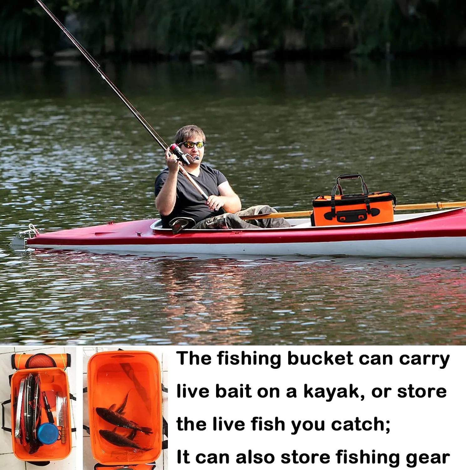 Foldable Fishing Bucket - Multi-Functional EVA Bag for Outdoor, Live Fish Lures and Protection, 10GAL/8GAL/6GAL/4.8GAL/3GAL Live Fish Container