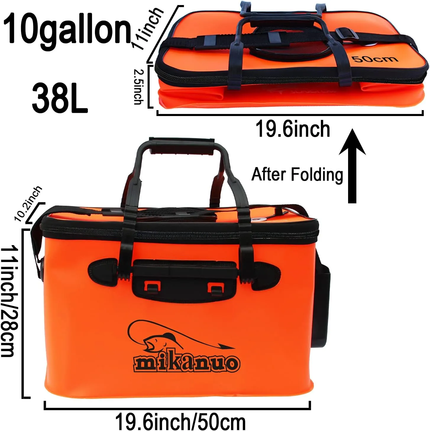 Foldable Fishing Bucket - Multi-Functional EVA Bag for Outdoor, Live Fish Lures and Protection, 10GAL/8GAL/6GAL/4.8GAL/3GAL Live Fish Container