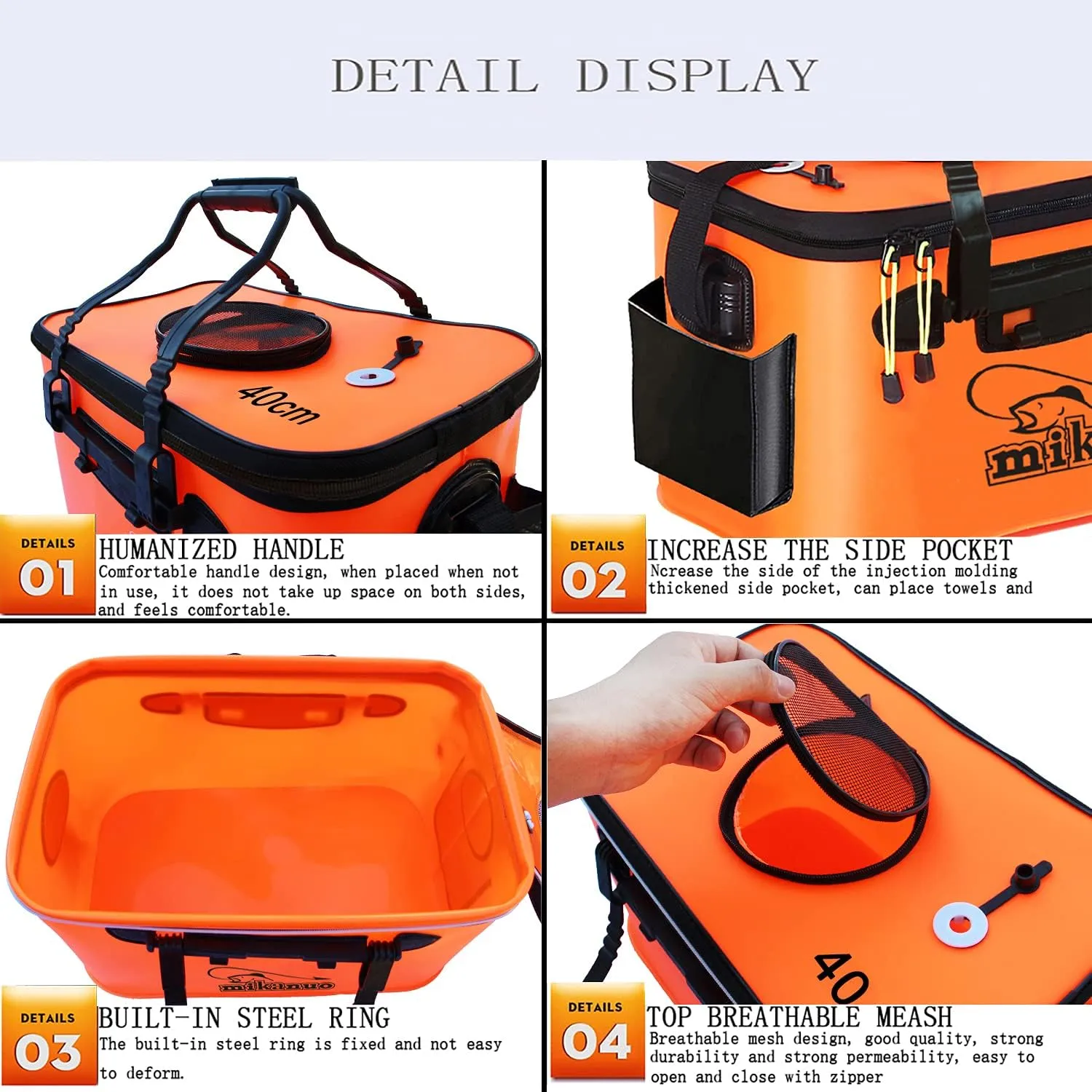 Foldable Fishing Bucket - Multi-Functional EVA Bag for Outdoor, Live Fish Lures and Protection, 10GAL/8GAL/6GAL/4.8GAL/3GAL Live Fish Container