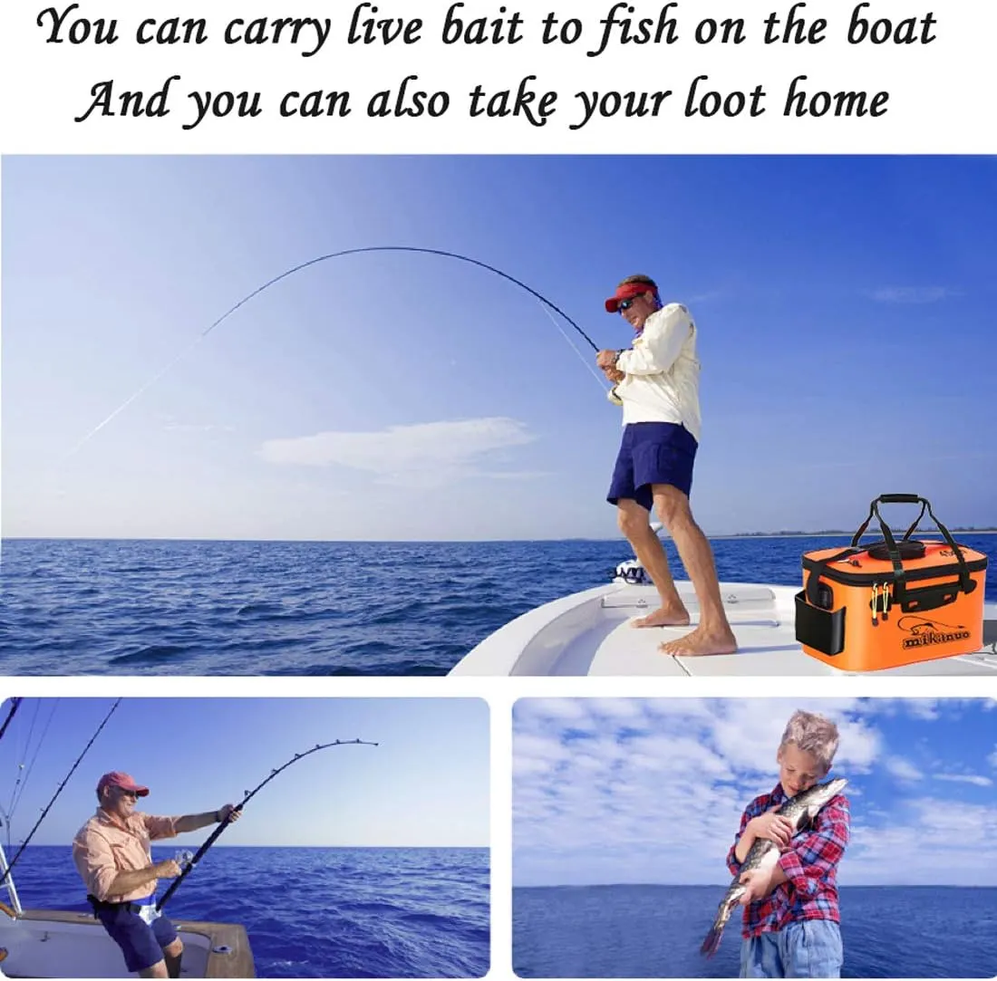 Foldable Fishing Bucket - Multi-Functional EVA Bag for Outdoor, Live Fish Lures and Protection, 10GAL/8GAL/6GAL/4.8GAL/3GAL Live Fish Container