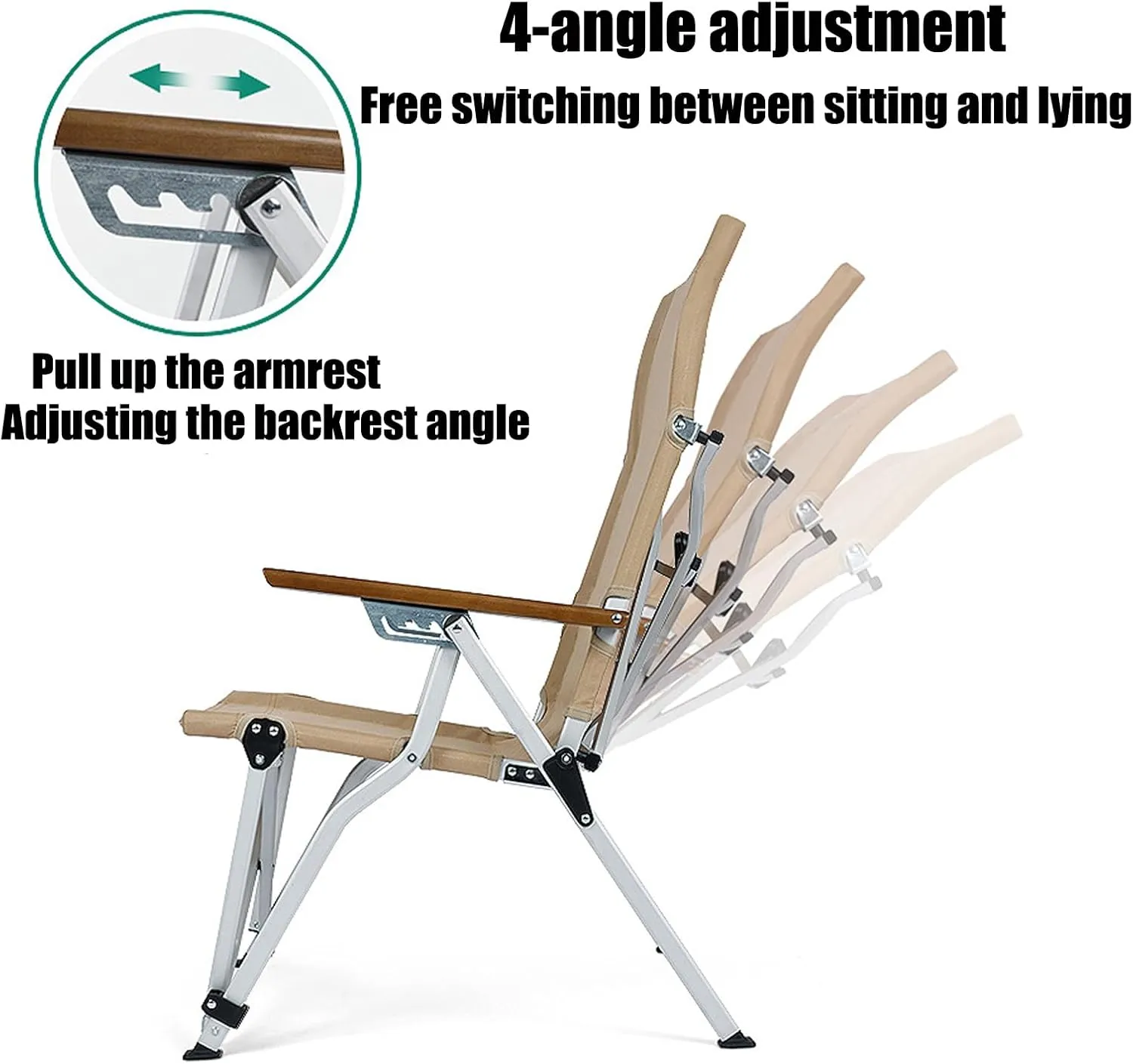 Folding Chair Portable - Portable Camping Chairg, Four Angle Adjustment of Backrest, Made of Aluminum Alloy Material, Large Capacity Mesh BaSuitable for Outdoor Activities