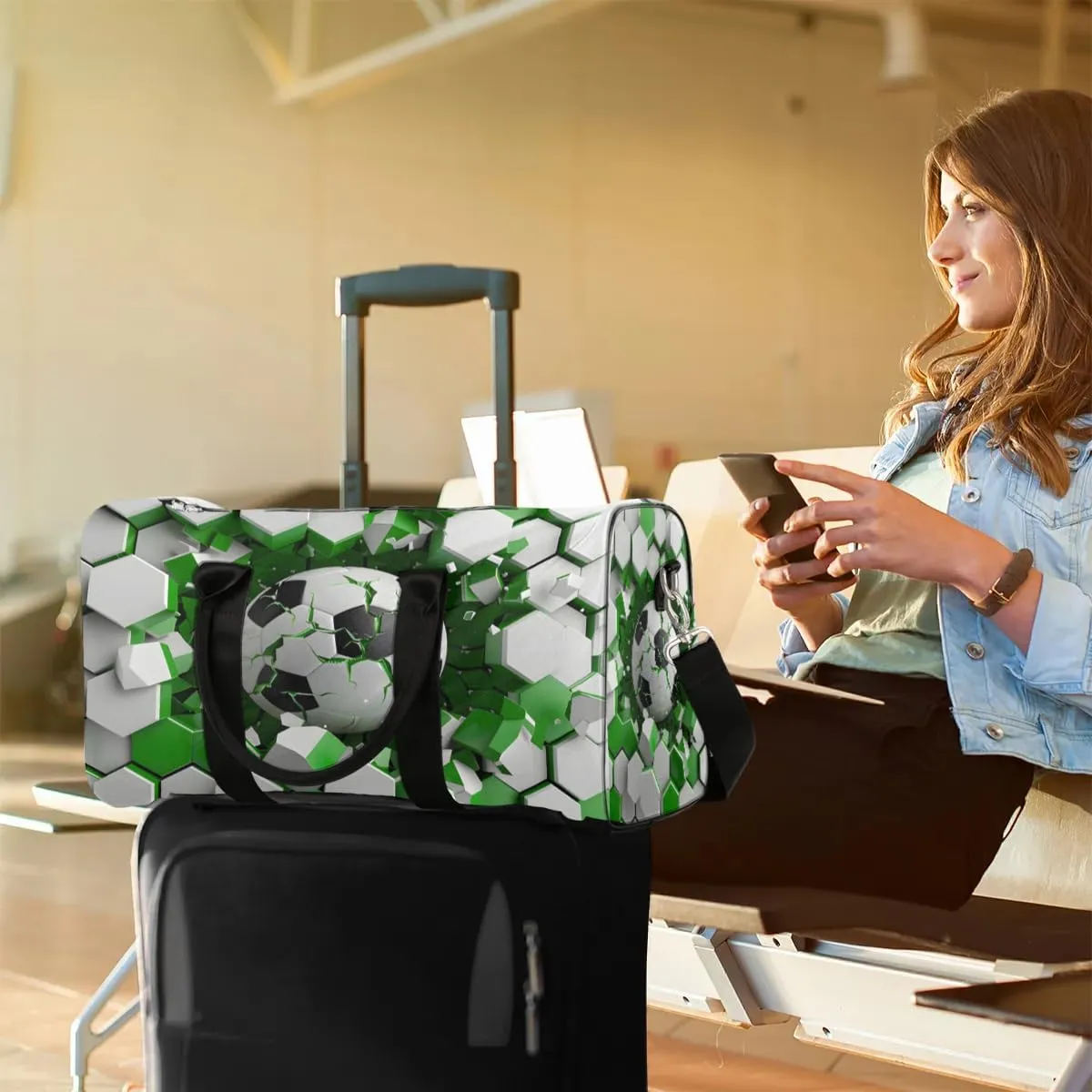 Football Balls Travel Duffel Bag for Women Men Waterproof Foldable Overnight Weekender Bag Large Capacity Sports Gym Bag