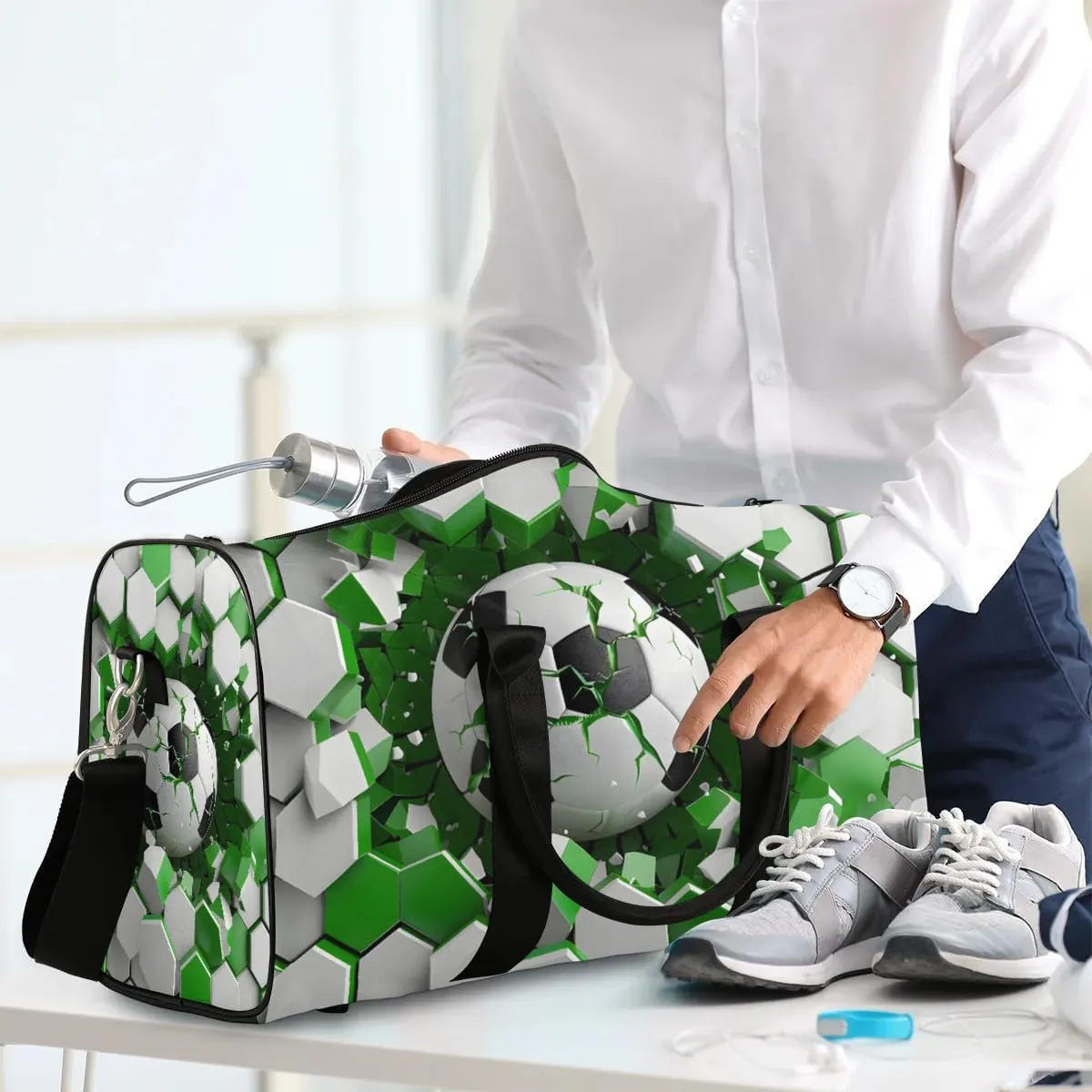 Football Balls Travel Duffel Bag for Women Men Waterproof Foldable Overnight Weekender Bag Large Capacity Sports Gym Bag