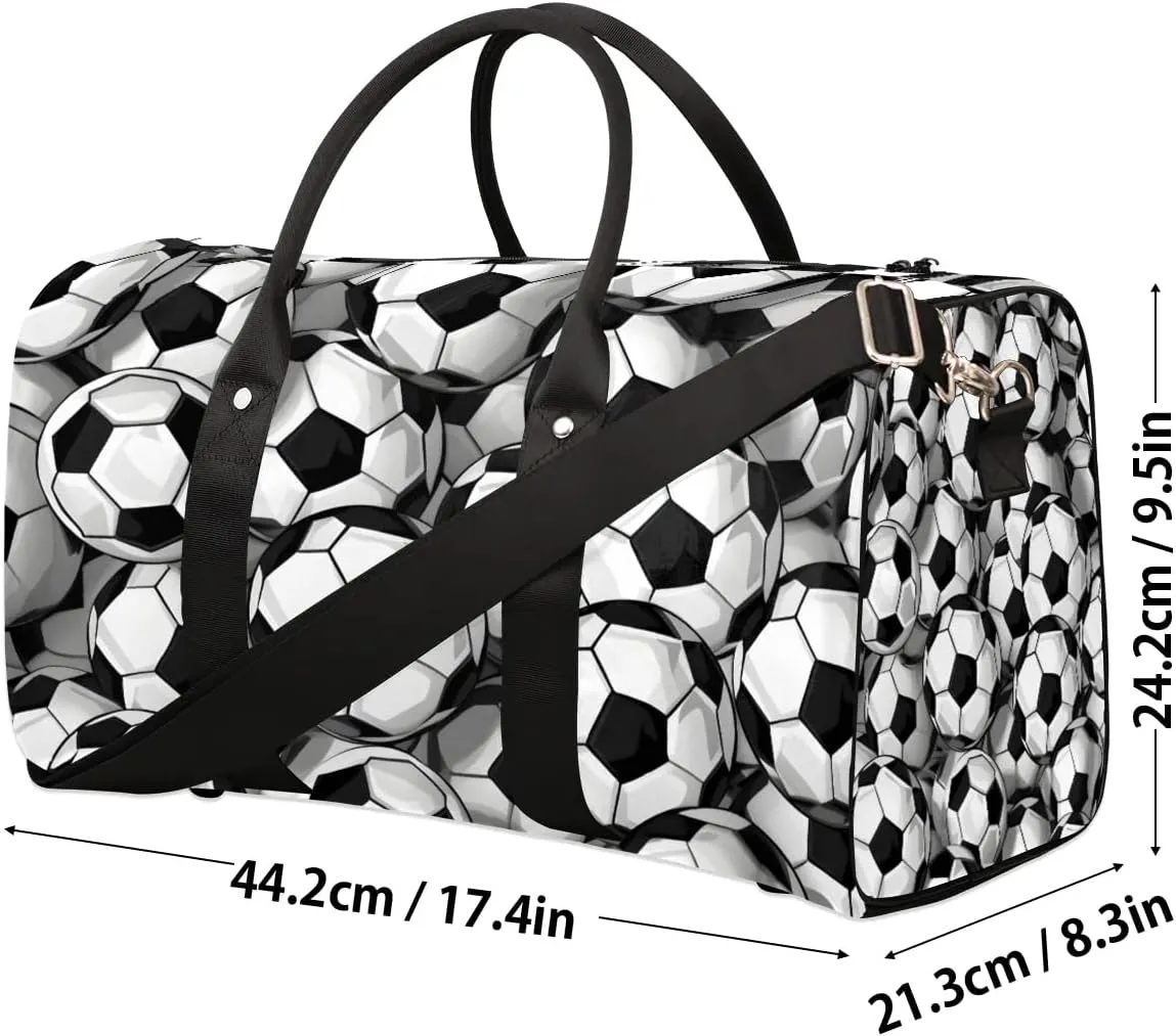 Footballs Travel Duffel Bag for Women Men Waterproof Foldable Overnight Weekender Bag Large Capacity Sports Gym Bag