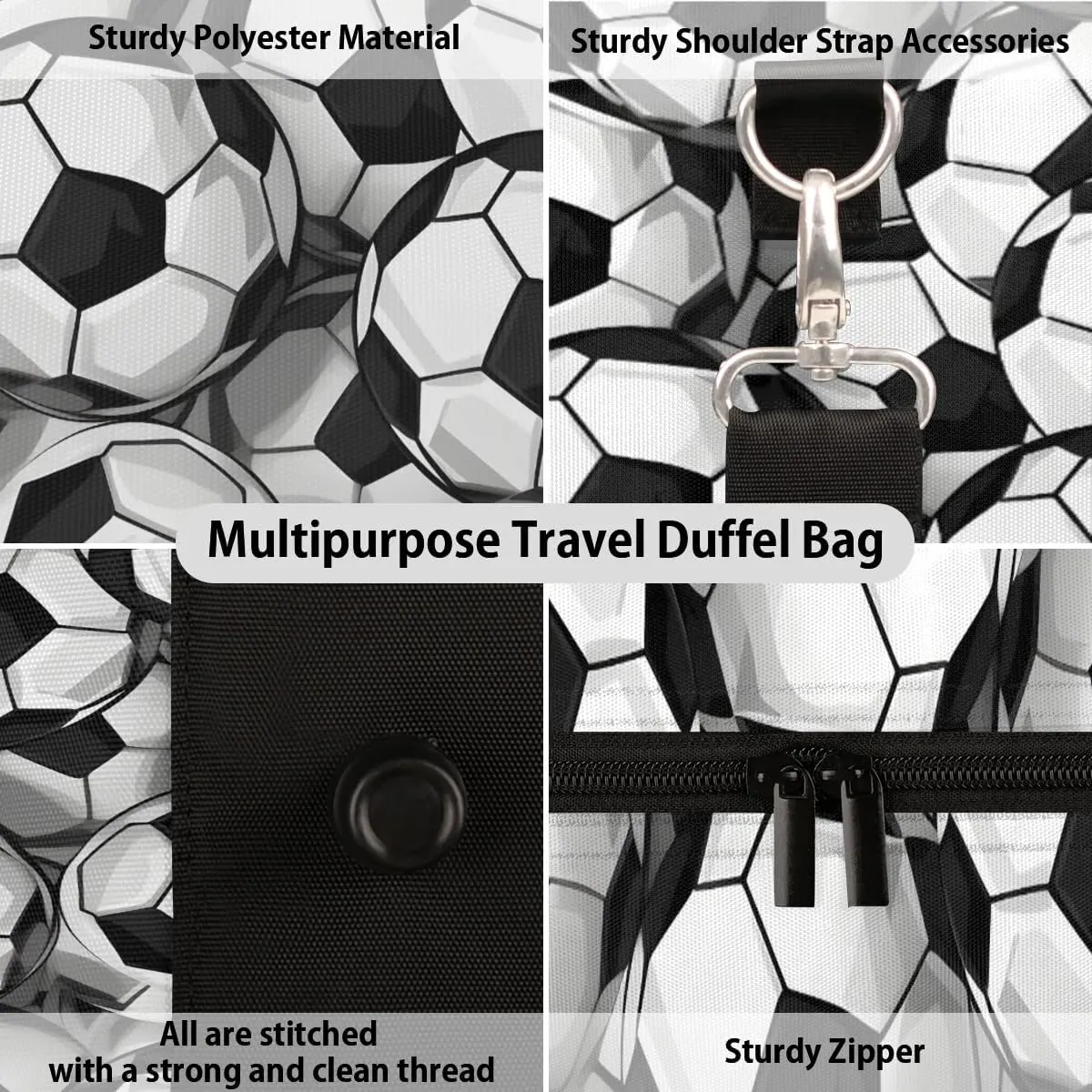 Footballs Travel Duffel Bag for Women Men Waterproof Foldable Overnight Weekender Bag Large Capacity Sports Gym Bag