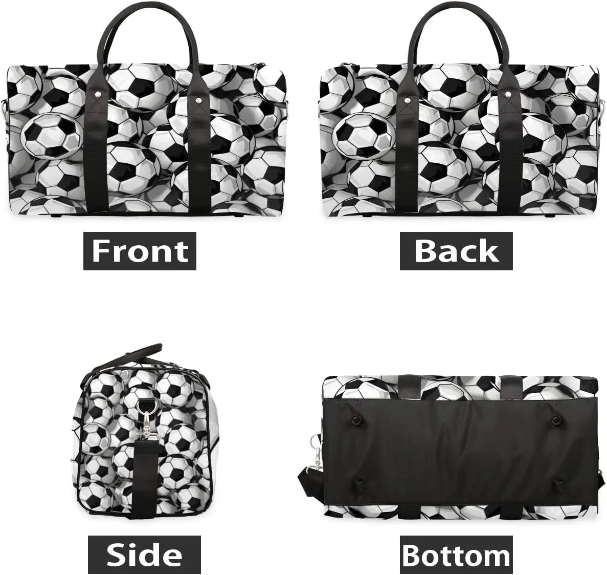 Footballs Travel Duffel Bag for Women Men Waterproof Foldable Overnight Weekender Bag Large Capacity Sports Gym Bag