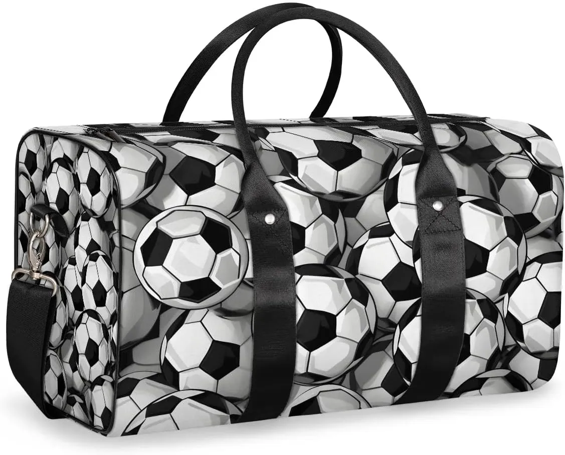 Footballs Travel Duffel Bag for Women Men Waterproof Foldable Overnight Weekender Bag Large Capacity Sports Gym Bag