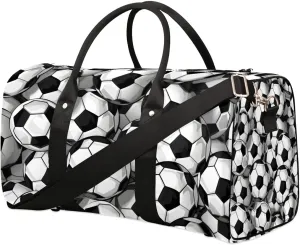 Footballs Travel Duffel Bag for Women Men Waterproof Foldable Overnight Weekender Bag Large Capacity Sports Gym Bag
