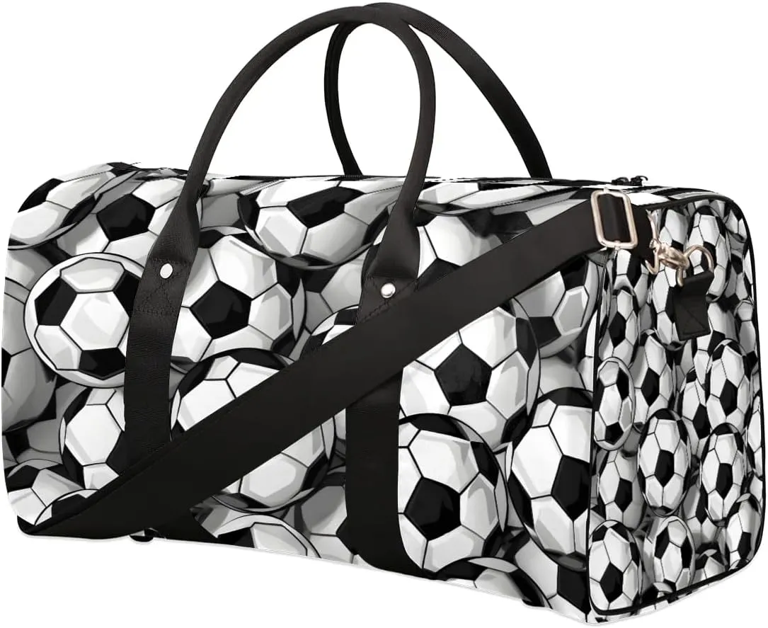 Footballs Travel Duffel Bag for Women Men Waterproof Foldable Overnight Weekender Bag Large Capacity Sports Gym Bag