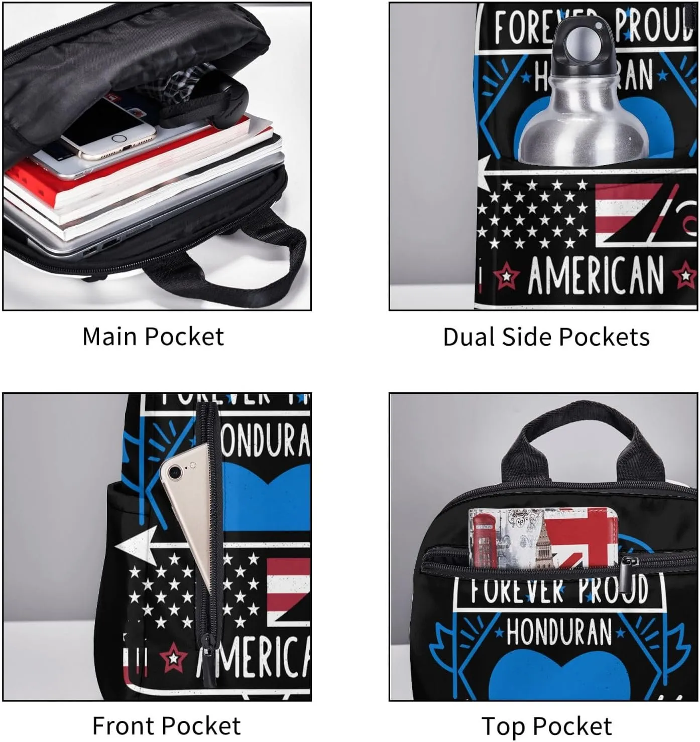 Forever Proud Honduran American Flag Casual Backpacks Large Capacity Laptop Backpack Sports Fitness Rucksack Travel Carry-On Daypack Work Bag for Outdoor Camping
