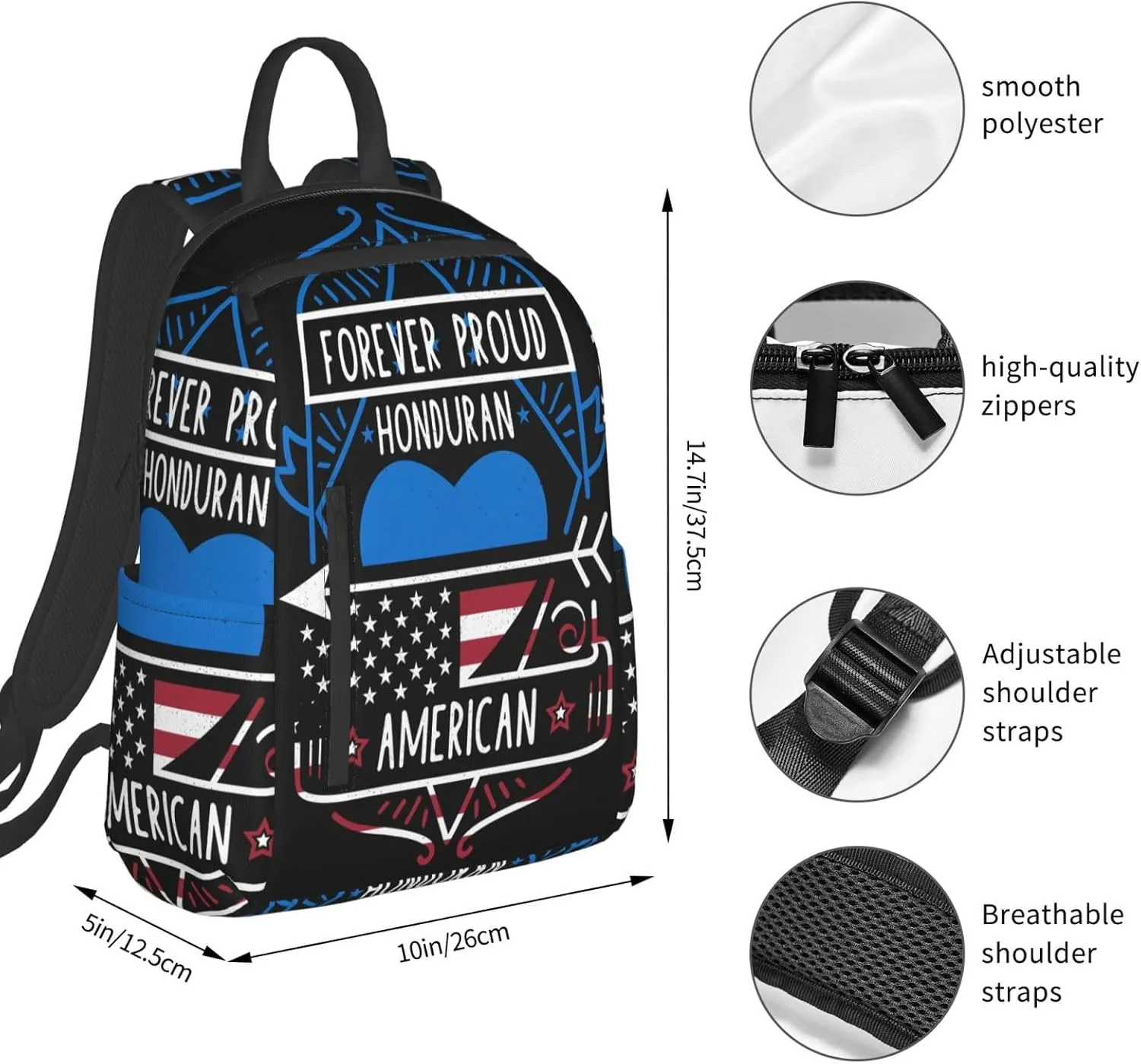 Forever Proud Honduran American Flag Casual Backpacks Large Capacity Laptop Backpack Sports Fitness Rucksack Travel Carry-On Daypack Work Bag for Outdoor Camping