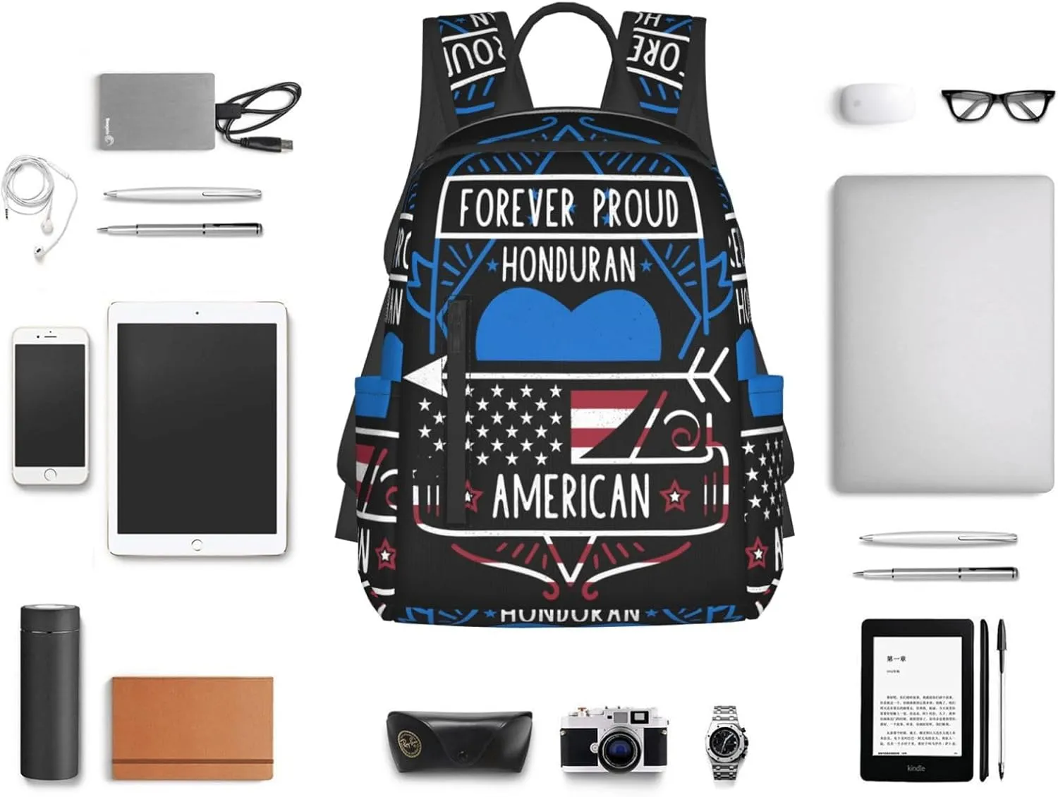 Forever Proud Honduran American Flag Casual Backpacks Large Capacity Laptop Backpack Sports Fitness Rucksack Travel Carry-On Daypack Work Bag for Outdoor Camping