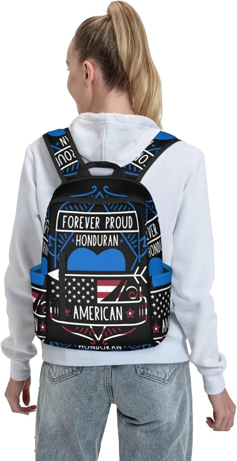 Forever Proud Honduran American Flag Casual Backpacks Large Capacity Laptop Backpack Sports Fitness Rucksack Travel Carry-On Daypack Work Bag for Outdoor Camping
