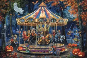 Framed Canvas Wall Art Halloween Amusement Park Modern Home Decor Abstract Oil Painting Series,Niche Wall Art (Hangable 20X24 inch) Wooden Inner Frame Wall Poster Canvas