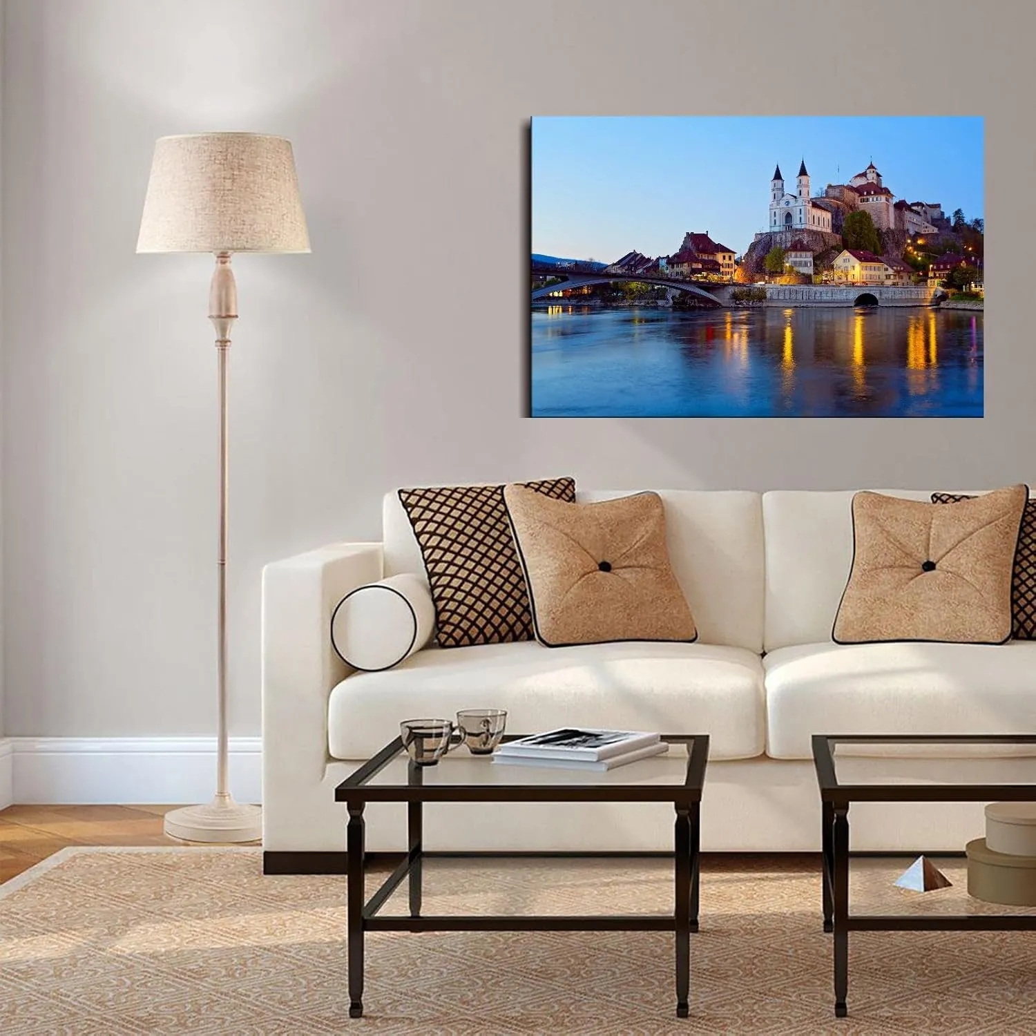 Framed Print Poster Switzerland Evening Castles Rivers Bridges Arburg Canvas Prints Wall Art For Home Office Decorations With Framed 18"x12"
