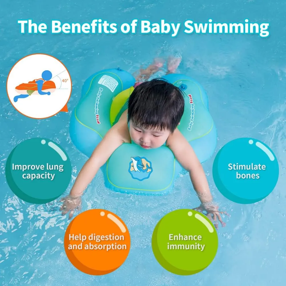 Free Swimming Baby Inflatable Baby Float with Sun Canopy Size Improved Infant Pool Floaties Swimming Pool Toys for The Age of 3-36 Months (Blue, Large)