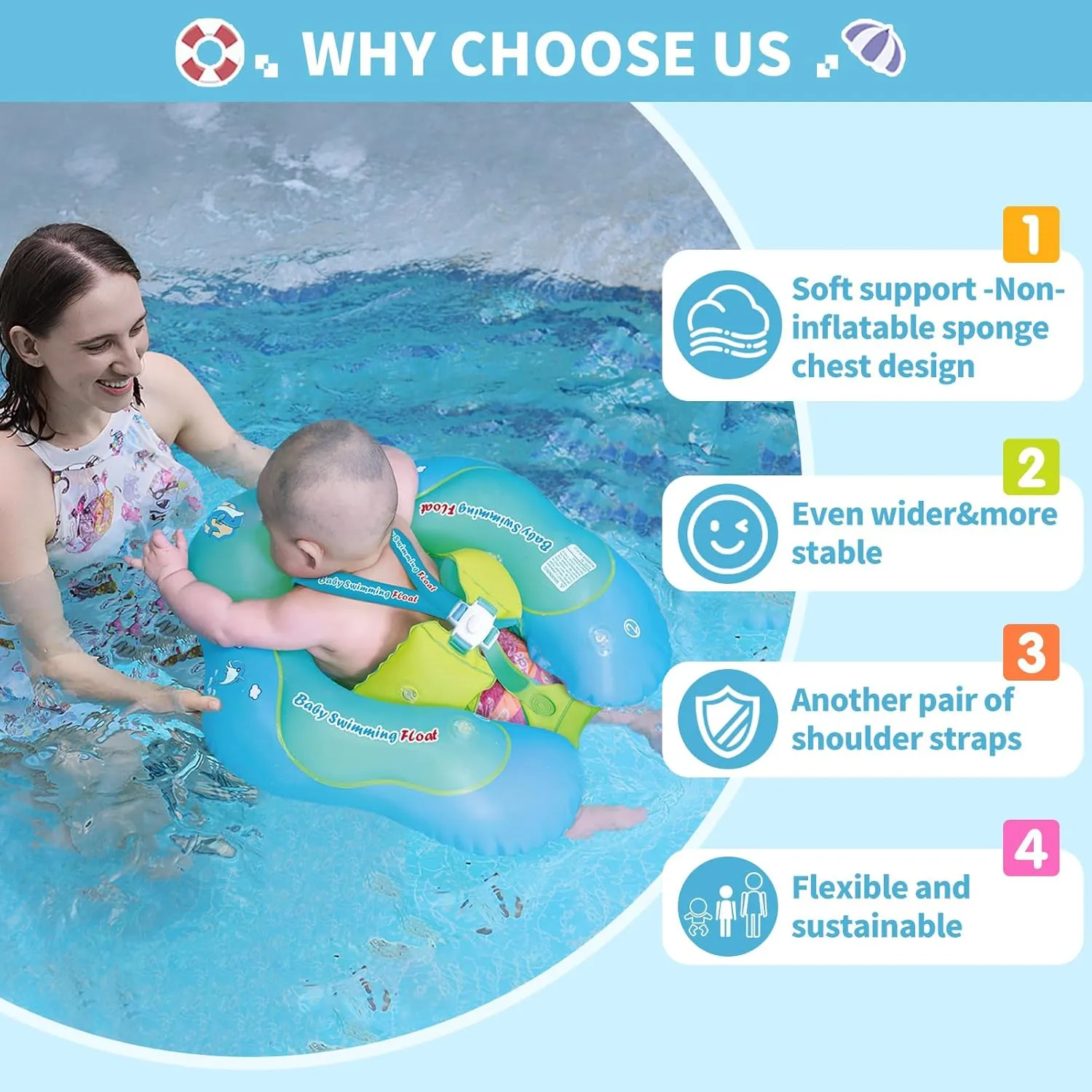 Free Swimming Baby Inflatable Baby Float with Sun Canopy Size Improved Infant Pool Floaties Swimming Pool Toys for The Age of 3-36 Months (Blue, Large)