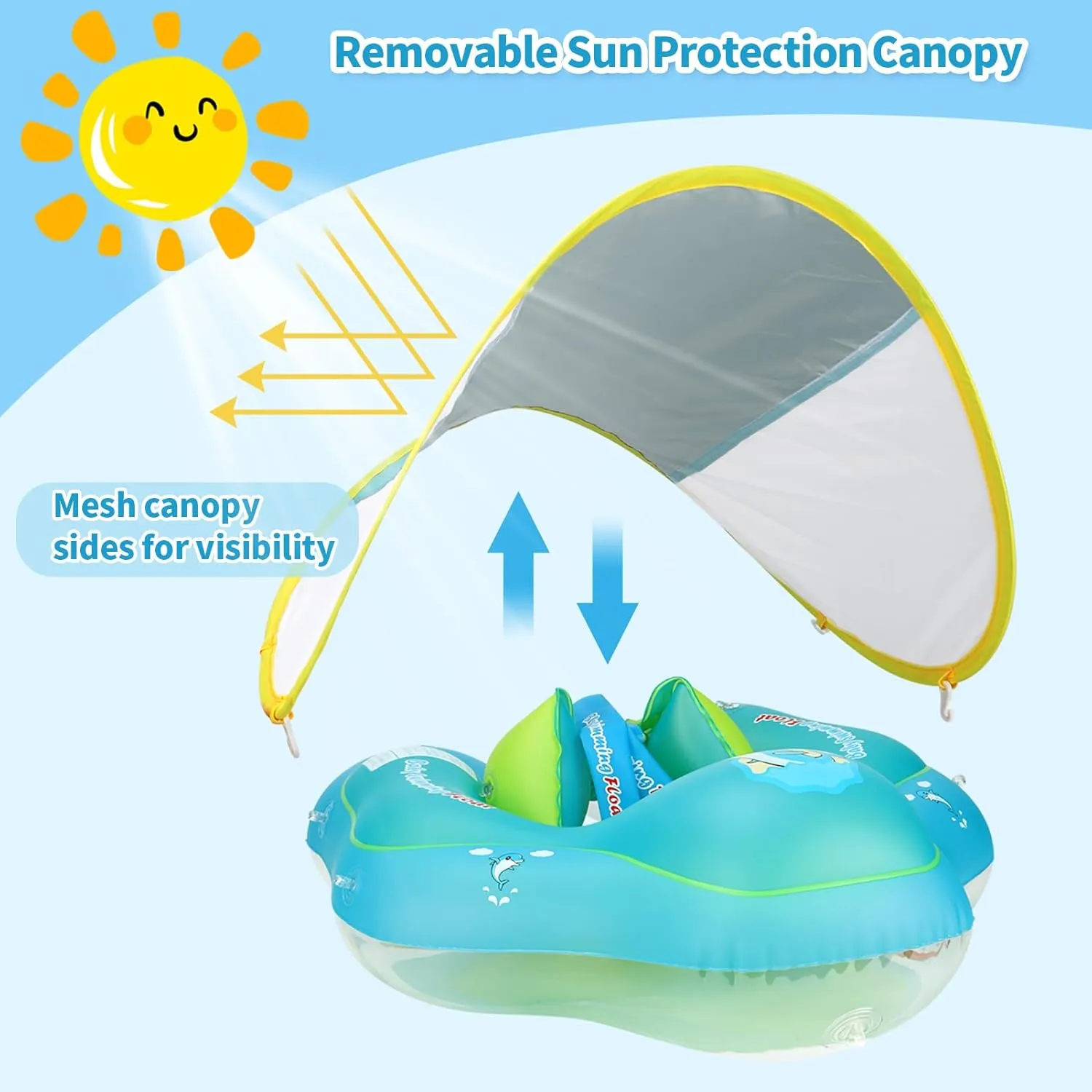 Free Swimming Baby Inflatable Baby Float with Sun Canopy Size Improved Infant Pool Floaties Swimming Pool Toys for The Age of 3-36 Months (Blue, Large)