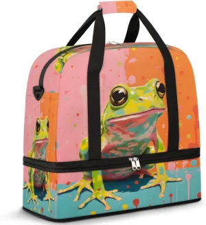 Frog Animal Foldable Travel Duffel Bag Overnight Weekender Bag with Shoes Compartment Sports Gym Bag for Men Women