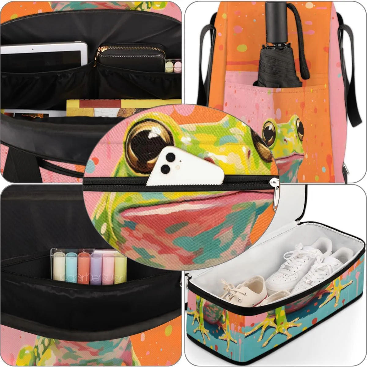 Frog Animal Foldable Travel Duffel Bag Overnight Weekender Bag with Shoes Compartment Sports Gym Bag for Men Women