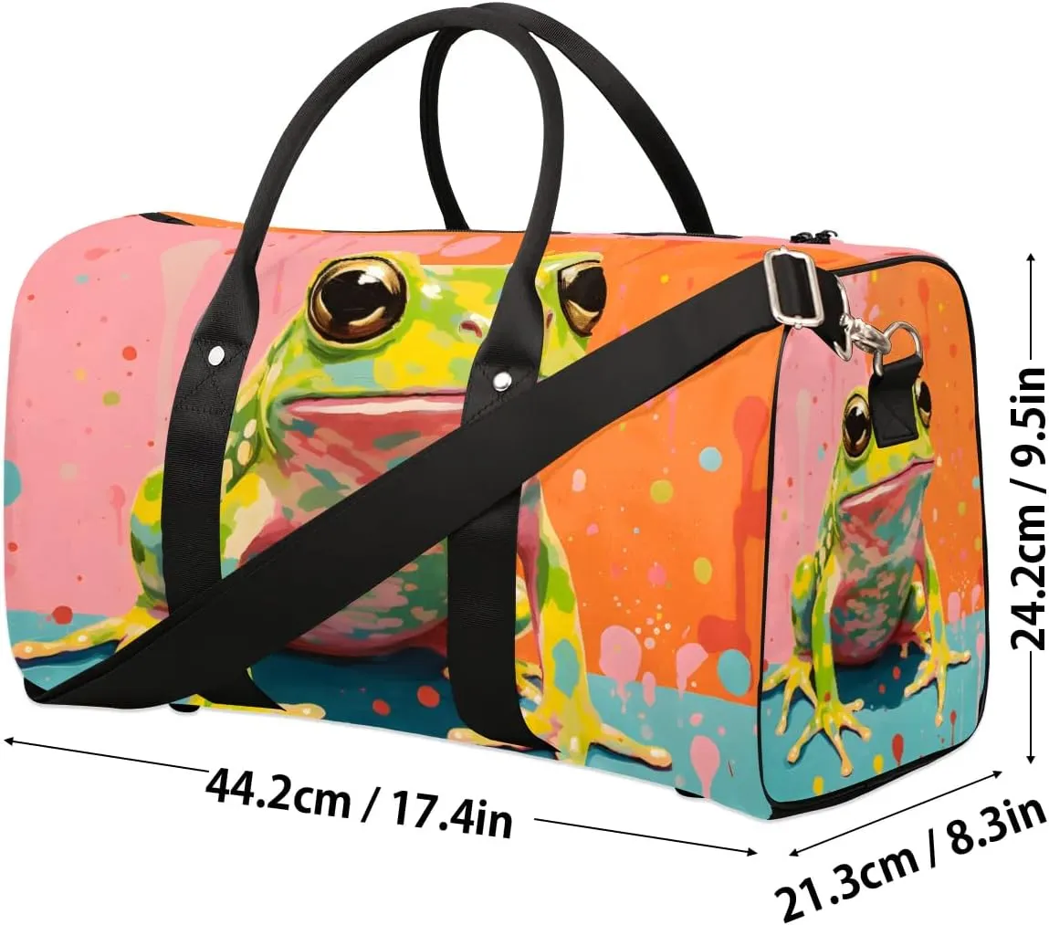 Frog Animal Travel Duffel Bag for Women Men Waterproof Foldable Overnight Weekender Bag Large Capacity Sports Gym Bag
