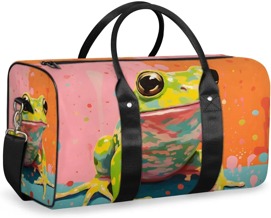 Frog Animal Travel Duffel Bag for Women Men Waterproof Foldable Overnight Weekender Bag Large Capacity Sports Gym Bag